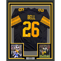Framed Autographed/Signed Le'Veon LeVeon Bell 35x39 Pittsburgh Black Color Rush Jersey JSA COA