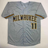 Autographed/Signed Jackson Chourio Milwaukee Grey Baseball Jersey Beckett BAS COA