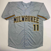 Autographed/Signed Jackson Chourio Milwaukee Grey Baseball Jersey Beckett BAS COA