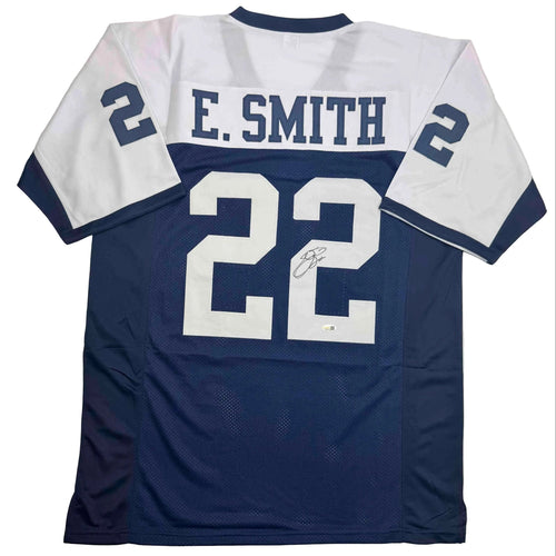 Autographed/Signed Emmitt Smith Dallas Thanksgiving Football Jersey Beckett BAS COA