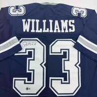 Autographed/Signed Javonte Williams Dallas Blue Football Jersey Beckett BAS COA