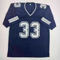 Autographed/Signed Javonte Williams Dallas Blue Football Jersey Beckett BAS COA
