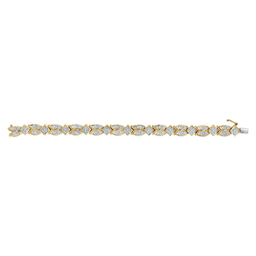 14K Yellow Gold 8 1/5 Cttw Baguette and Princess-Cut Diamond Geometric Twist Link Bracelet (G-H Color, VS1-VS2 Clarity) - Size 7"