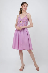 Placement Embroidered Corset Midi Dress with Sweet heart Neckline XS to 2XL