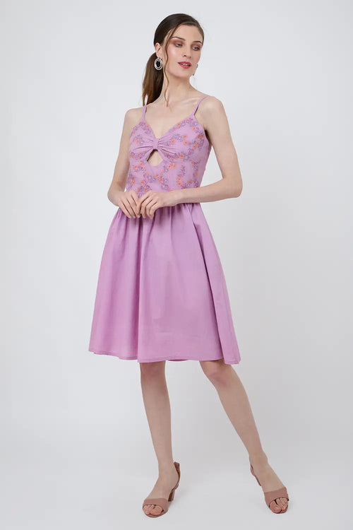 Placement Embroidered Corset Midi Dress with Sweet heart Neckline XS to 2XL