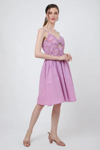 Placement Embroidered Corset Midi Dress with Sweet heart Neckline XS to 2XL