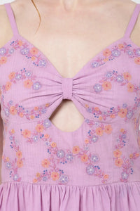 Placement Embroidered Corset Midi Dress with Sweet heart Neckline XS to 2XL