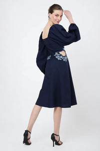 tonal embroidered midnight casual midi dress blue & Red s to xl