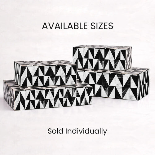Decorative Box Medley Harlequin Resin Inlay, Black - White, 6 sizes