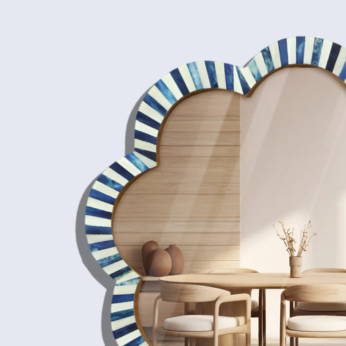 Make To Order blue white bone inlay scalloped wall mirror 18 inches