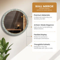 Wall Mirror Round Chevron Art Inspired  Bone Inlay Wall Hanging Mirror Frame,  24" Dia
