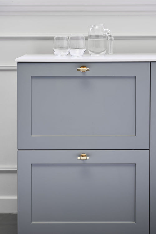 Brushed Gold "Manor" Knurled Cabinet Knobs and Drawer Pulls Euro • Knobs