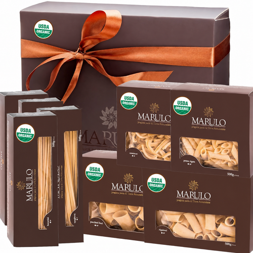 Marulo Exclusive Gourmet Pasta Gift Box – 8 x 1.1 lb (500g) | Bronze Die-Cut | Made in Italy