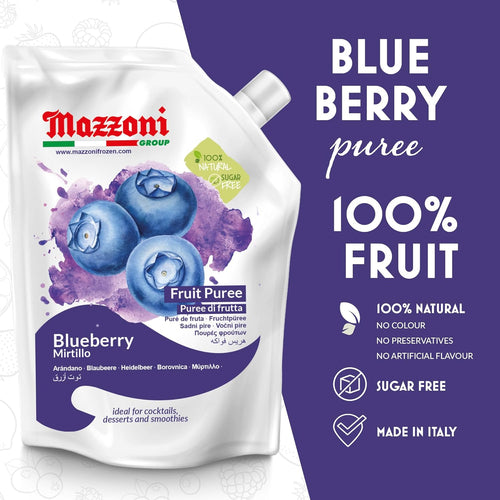 Mazzoni Blueberry Fruit Puree, 100% Fruit, No Sugar Added 1 kg (2.2 lb)