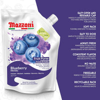 Mazzoni Blueberry Fruit Puree, 100% Fruit, No Sugar Added 1 kg (2.2 lb)