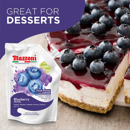 Mazzoni Blueberry Fruit Puree, 100% Fruit, No Sugar Added 1 kg (2.2 lb)
