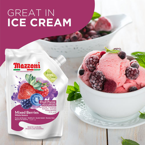 Mazzoni, Forest Berries Fruit Puree, 100% Fruit, No Sugar Added 1 kg (2.2 lb)