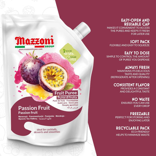 Mazzoni Passion Fruit Puree, 100% Pure Fruit, No Sugar Added 1 kg (2.2 lb)