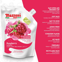 Mazzoni Raspberry Fruit Puree, 100% Fruit, No Sugar Added 1 kg (2.2 lb)