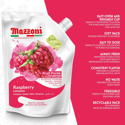 Mazzoni Raspberry Fruit Puree, 100% Fruit, No Sugar Added 1 kg (2.2 lb)