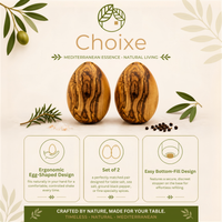 2-Pack Mediterranean Olive Wood Salt & Pepper Egg-Shaped Shakers