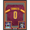 Framed Autographed/Signed Mike Sainristil 35x39 Washington Burgundy Football Jersey Beckett BAS COA