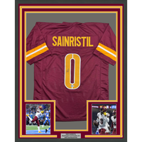 Framed Autographed/Signed Mike Sainristil 35x39 Washington Burgundy Football Jersey Beckett BAS COA
