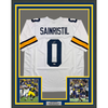 Framed Autographed/Signed Mike Sainristil 35x39 Michigan White College Football Jersey Beckett BAS COA