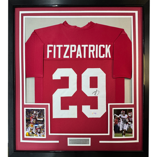 Framed Autographed/Signed Minkah Fitzpatrick 35x39 Alabama Red College Football Jersey JSA COA
