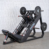 Excel Linear Hack/Leg Press - Muscle D Fitness - Plate Load Hack Squat Combo - Weight Storage Pegs - Adjustable Foot Plate / Back Pad