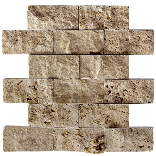 Travertine Noce Brown Split Face Mosaic Floor and Wall Tile - Livfloors Collection