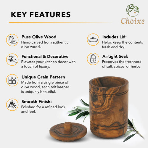 Olive Wood Spice Jar Salt Keeper w/Lid