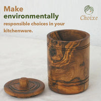Olive Wood Spice Jar Salt Keeper w/Lid