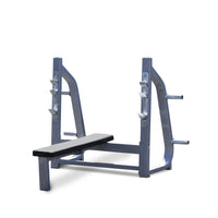 Olympic Flat Bench - Muscle D Fitness - 11 Gauge Steel - Commercial Upholstery - Weight Storage Pegs