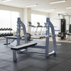 Olympic Flat Bench - Muscle D Fitness - 11 Gauge Steel - Commercial Upholstery - Weight Storage Pegs