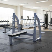 Olympic Flat Bench - Muscle D Fitness - 11 Gauge Steel - Commercial Upholstery - Weight Storage Pegs
