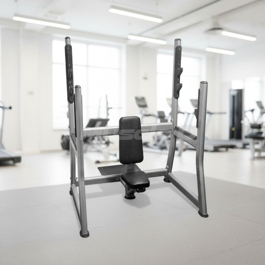 Olympic Military Bench - Muscle D Fitness - 11 Gauge Steel - Commercial Upholstery - Weight Storage Pegs