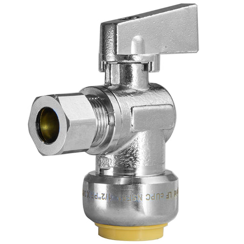 1/2" Push Connect x 3/8" OD Compr. Unigold Push Fit Angle Stop Valve, 1/4 Turn (Lead Free)