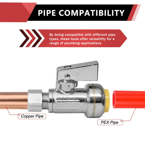 10 Pcs 1/2" Push Connect x 3/8" OD Compr. Unigold Push Fit Straight Stop Valve, 1/4 Turn (Lead Free) Plumbingsell