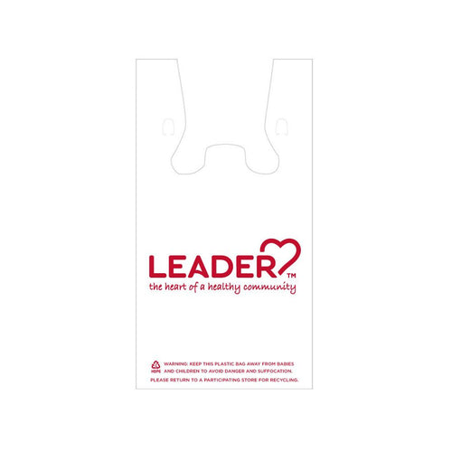 Leader Plastic T-Shirt Carryout Bags, 12" x 7" x 23", 1,000 Count Bulk Case