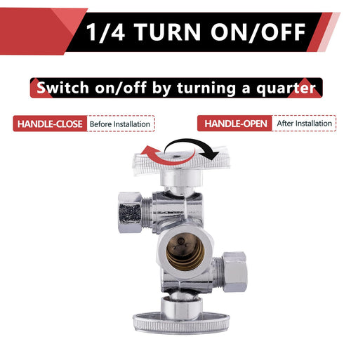 5/8" OD Compr. x 3/8" OD Compr. x 3/8" OD Compr. Dual Stop Valve, 1/4 Turn (Lead Free) Plumbingsell