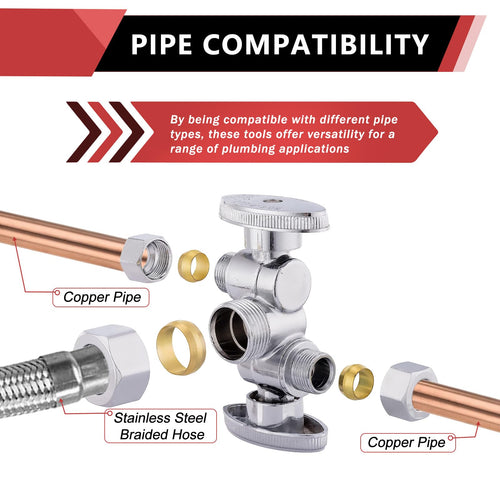 5/8" OD Compr. x 3/8" OD Compr. x 3/8" OD Compr. Dual Stop Valve, 1/4 Turn (Lead Free) Plumbingsell