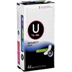 U by Kotex Security Overnight Maxi Pads, Wingless, 28 Count