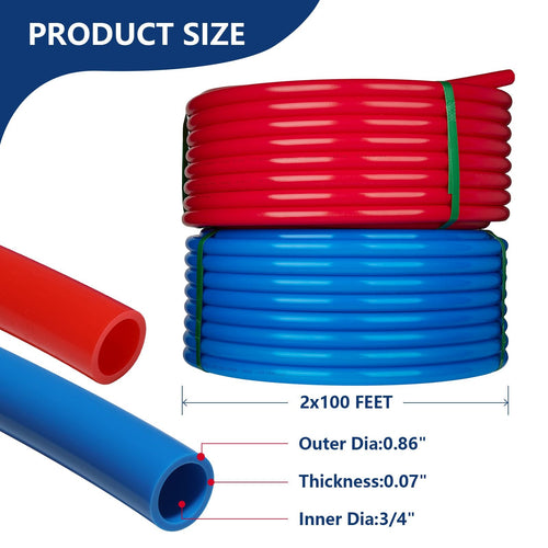 3/4" 2 x100ft, 200ft PEX-B Tubing (Blue & Red), 3/4" Barb Crimp Brass Fittings (30 PCS), Crimper Tool, Cinch Clamps (100 PCS), Pipe Cutter Plumbingsell