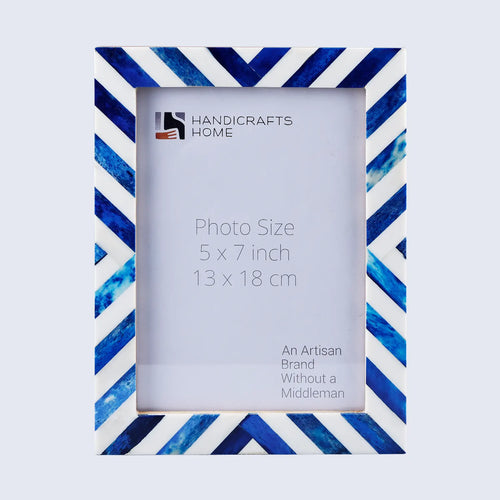 Blue White Chevron Bone Inlay Picture Frame 4x6 5x7 8x10
