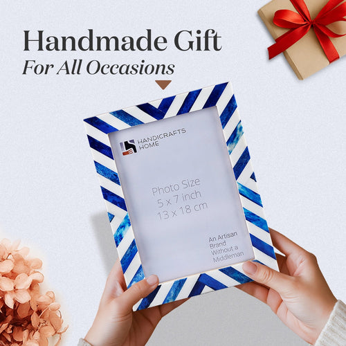 Blue White Chevron Bone Inlay Picture Frame 4x6 5x7 8x10