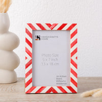 Red White Chevron Bone Inlay Picture Frame 4x6 5x7 8x10