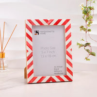 Red White Chevron Bone Inlay Picture Frame 4x6 5x7 8x10