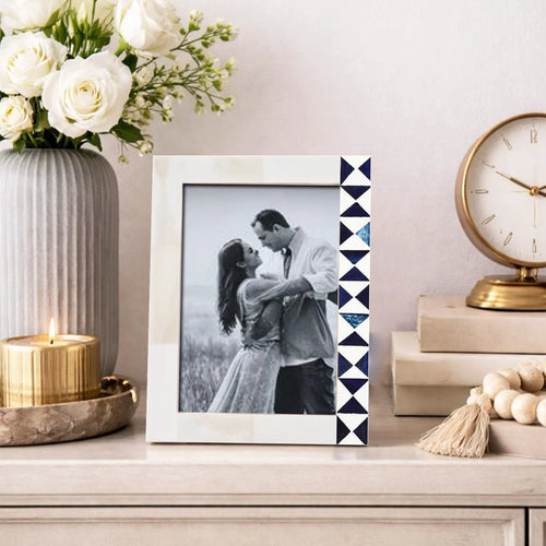Picture Frame Indigo Mosaic Collection Bone Inlay White & Blue – 4x6 & 5x7"