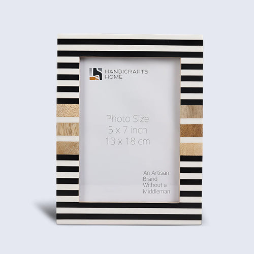 Picture Frame Stripewood Collection Wood & Resin Inlay Black & White – 4x6 & 5x7"